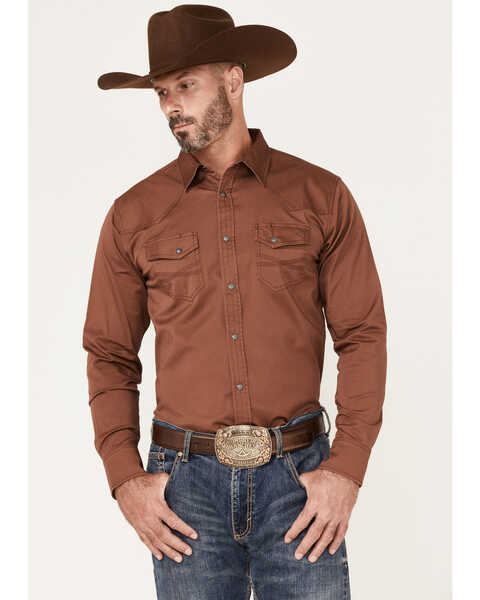 Blue Ranchwear Men's Long Sleeve Button Down Western Shirt, Wine, hi-res