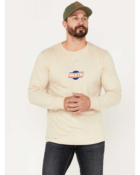 Image #1 - Brixton Men's Bart Logo Graphic Long Sleeve T-Shirt, Cream, hi-res