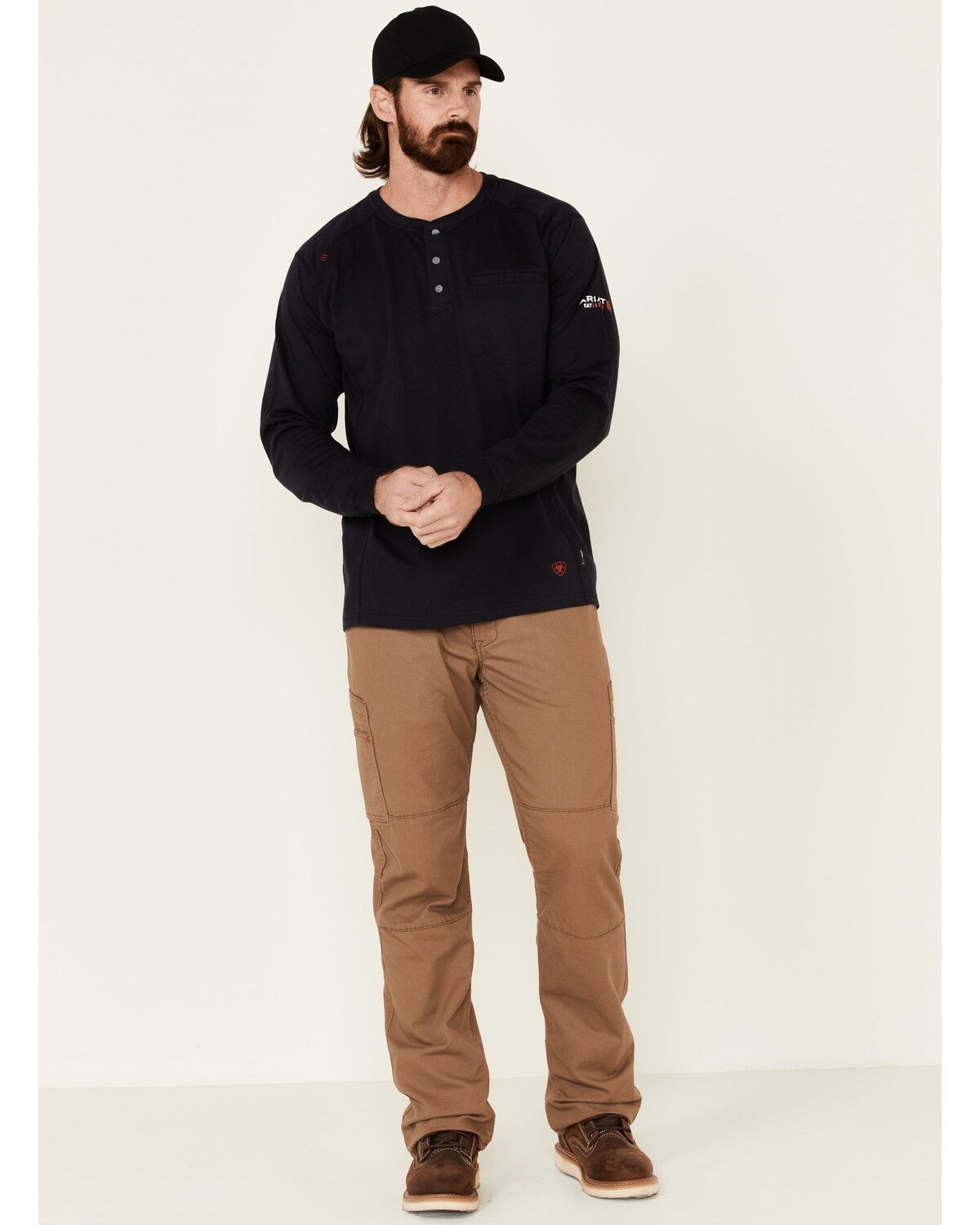 Image #2 - Ariat Men's FR Air Henley Long Sleeve Work Shirt, Navy, hi-res