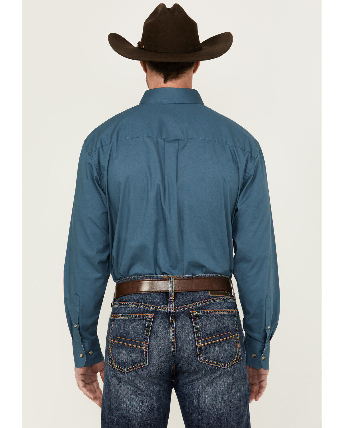 Image #4 - George Strait by Wrangler Men's Solid Long Sleeve Button-Down Stretch Western Shirt, Teal, hi-res