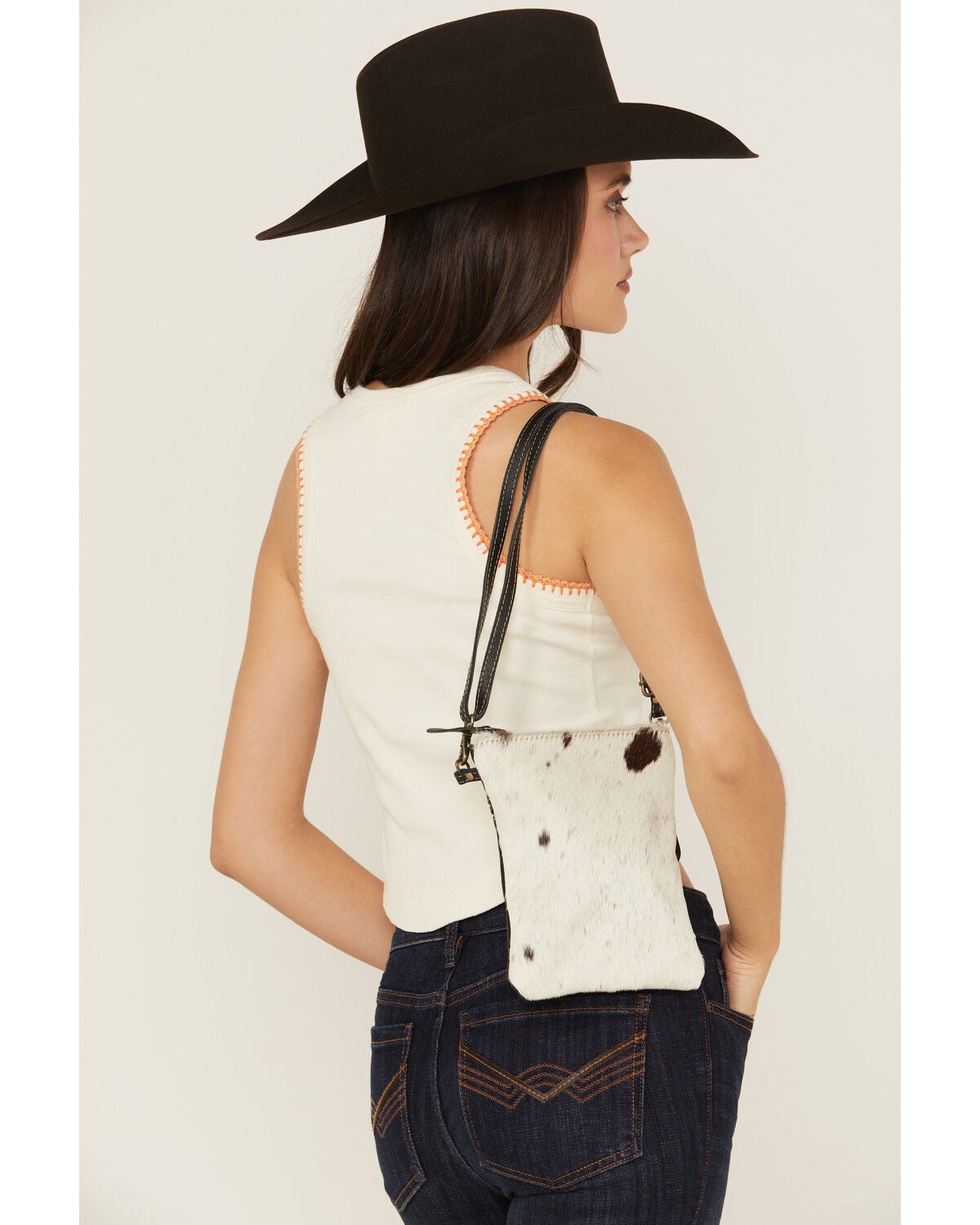 Myra Bag Women's Cowhide Crossbody Bag, Black/white, hi-res