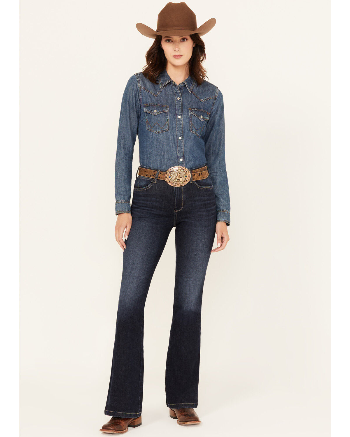 Image #1 - Wrangler Women's Madilyn Dark Wash High Rise Flare Stretch Denim Jeans, Dark Wash, hi-res