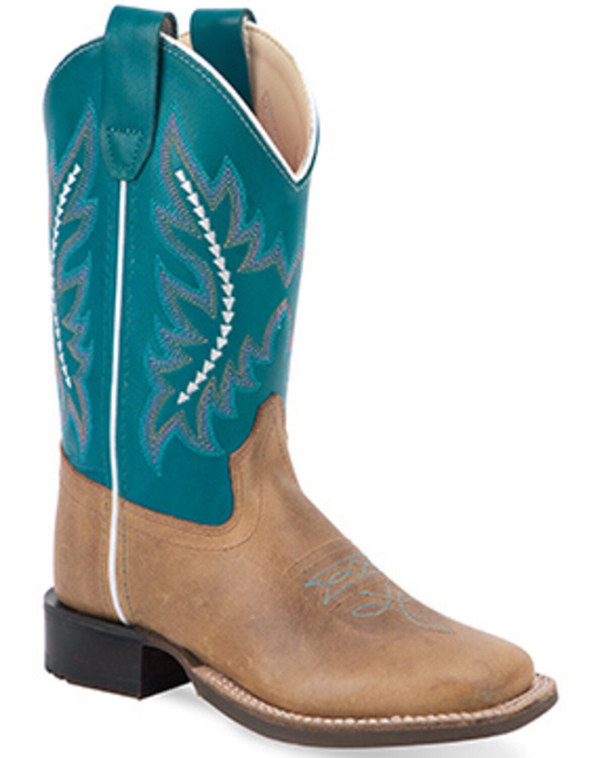 Old West Little Girls' Western Boots - Broad Square Toe, Turquoise, hi-res