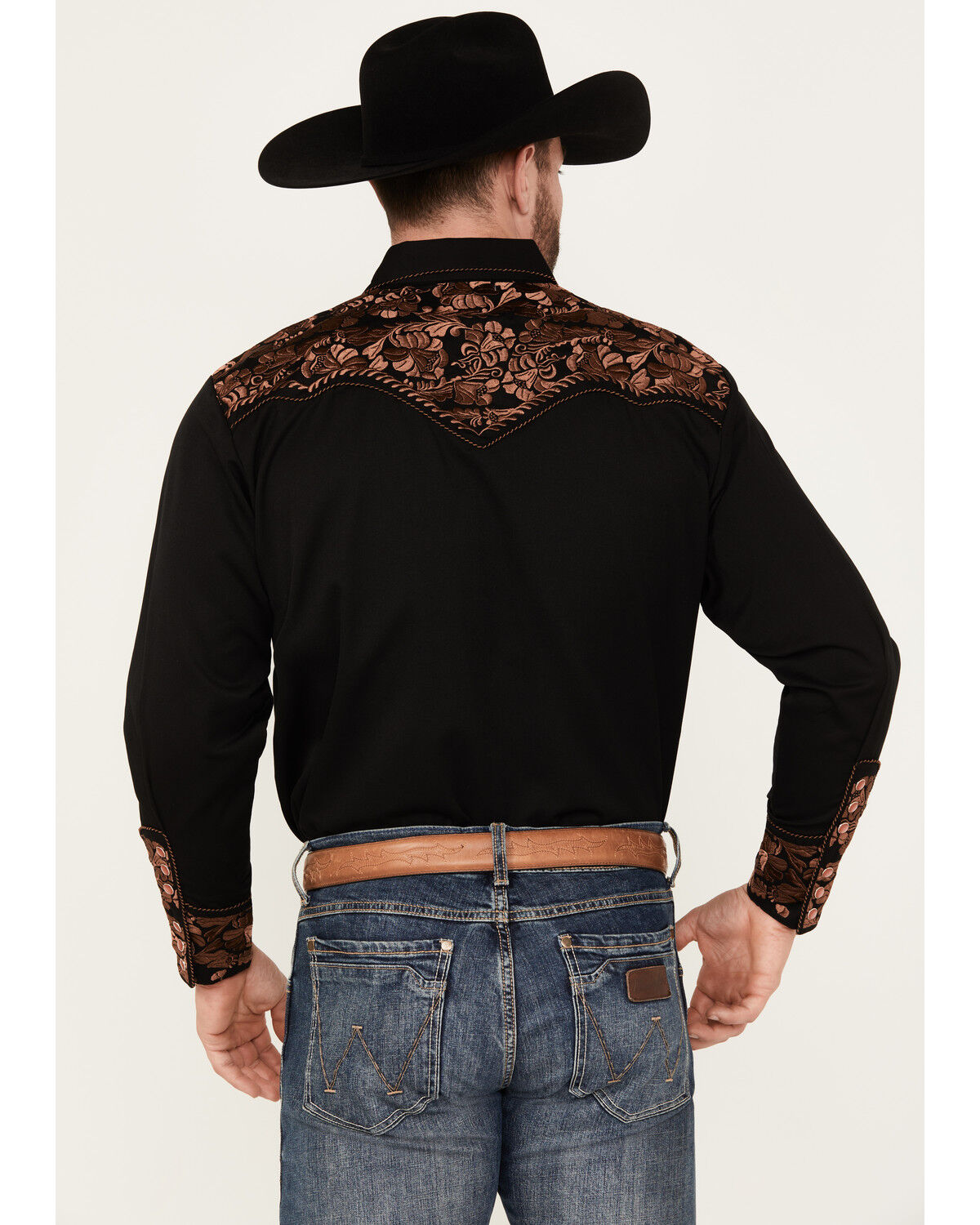 Image #5 - Scully Men's Embroidered Gunfighter Long Sleeve Snap Western Shirt, Black, hi-res