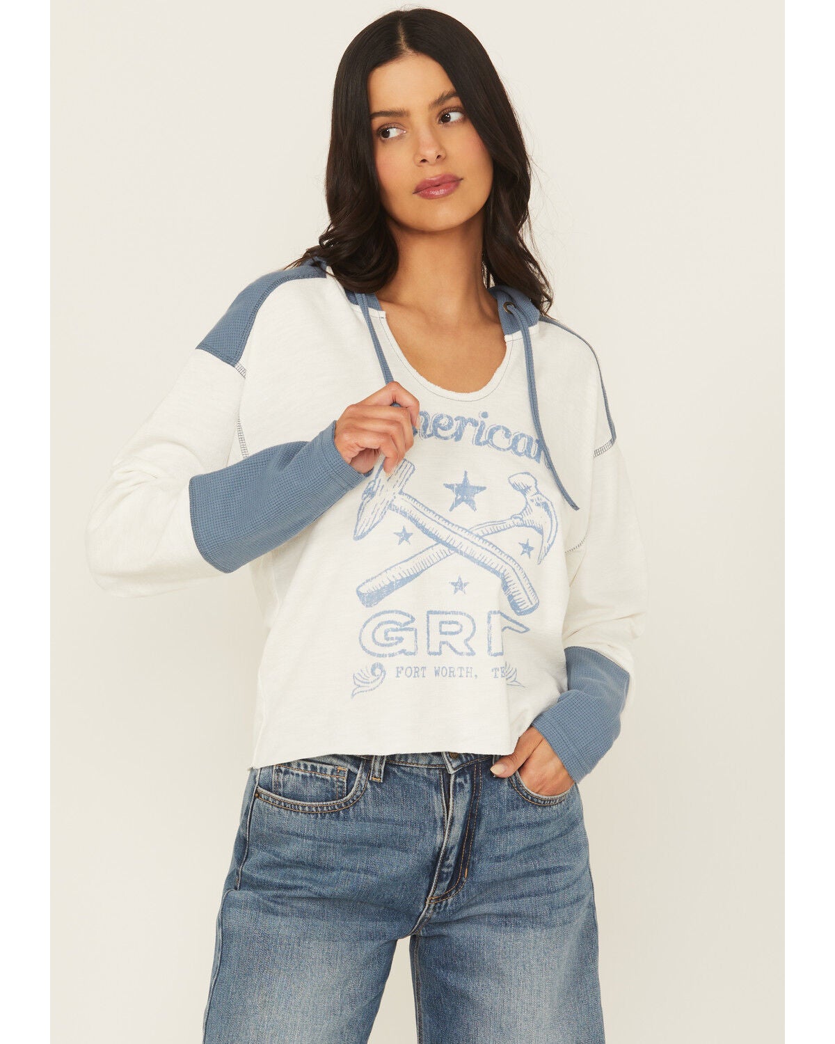 Cleo + Wolf Women's Emily American Blues Knit Hooded Shirt, Sand, hi-res