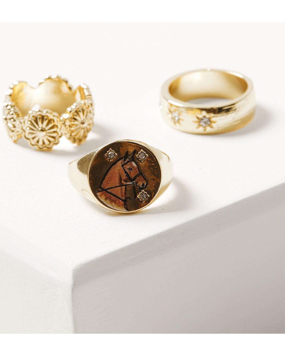 Shyanne Women's Western Muse Horse Icon Ring Set - 3 Piece, Gold, hi-res