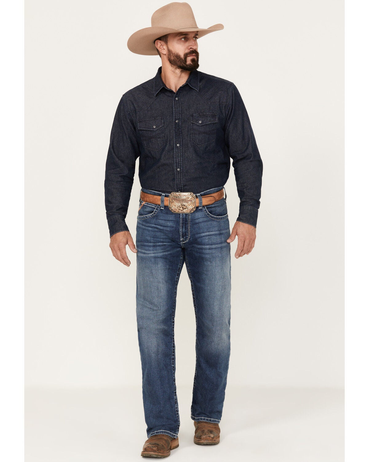 Image #1 - Ariat Men's M4 Relaxed Hugo Boot Cut Stretch Denim Jeans, Blue, hi-res