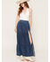 Image #1 - Angie Women's Acid Washed Split Maxi Skirt, Dark Wash, hi-res