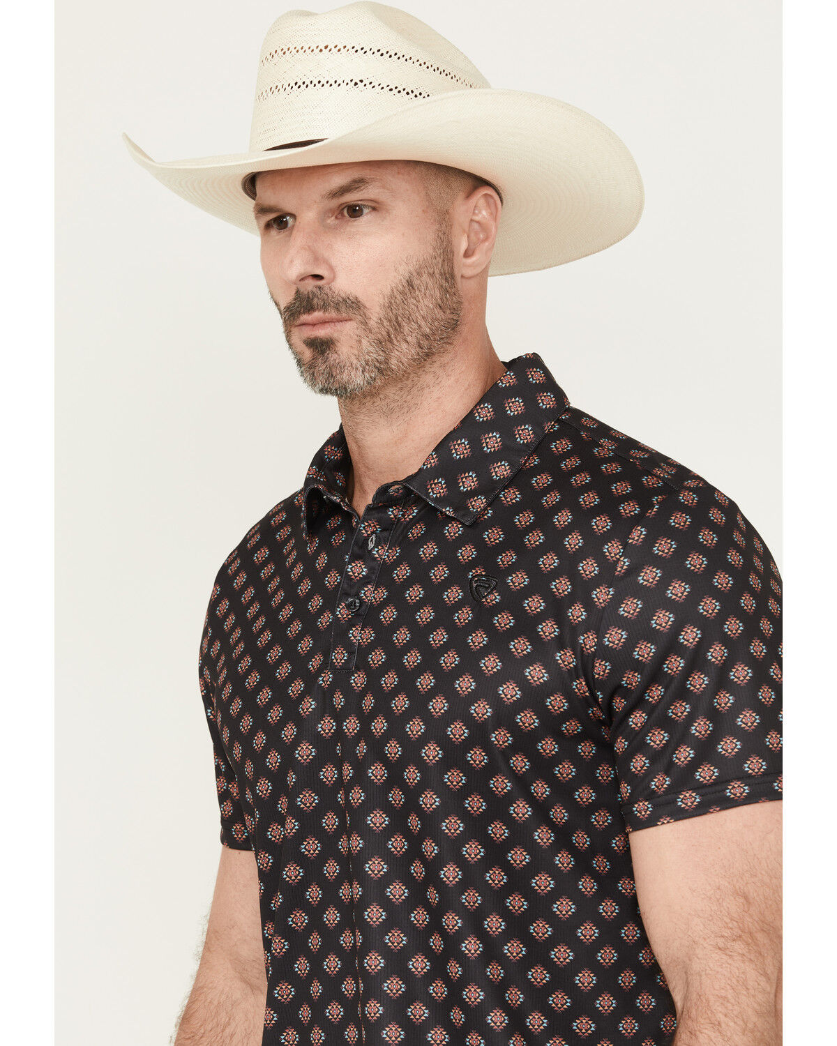 Image #2 - Rock & Roll Denim Men's Southwestern Geo Print Short Sleeve Button-Down Polo, Black, hi-res