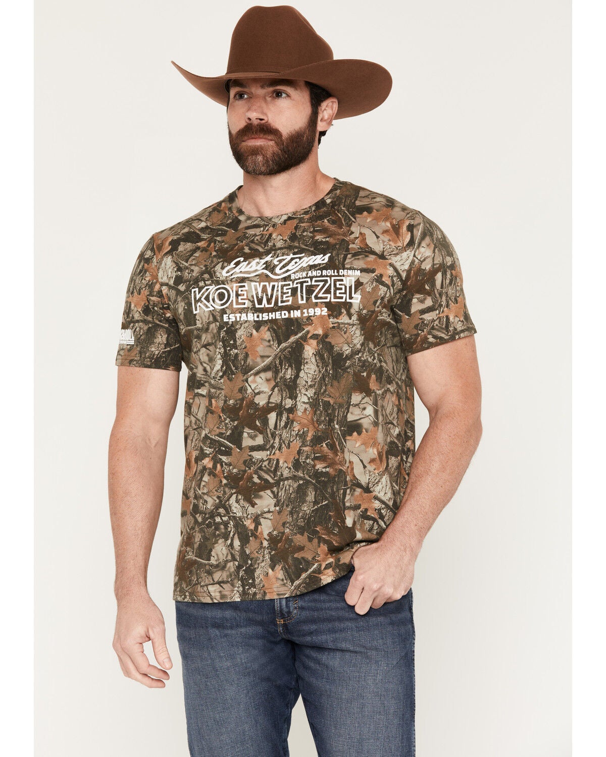 Rock & Roll Denim X Koe Wetzel Men's Camo Print Short Sleeve Graphic T-Shirt, Camouflage, hi-res