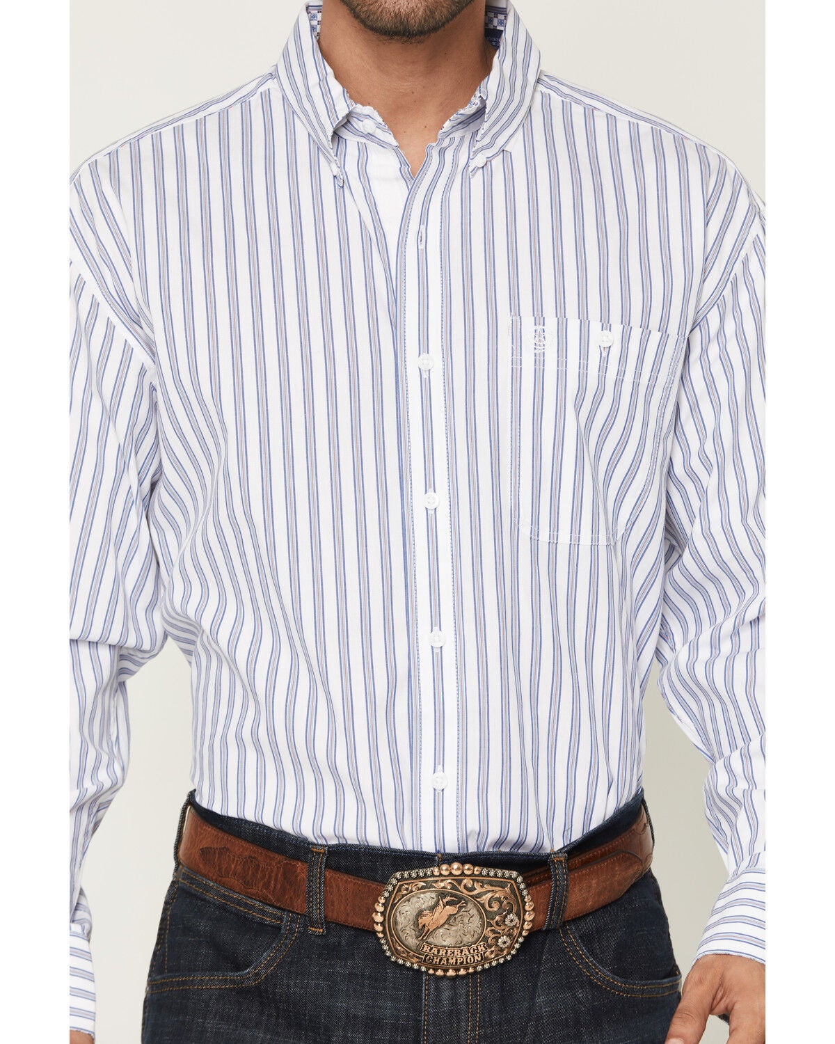 Image #3 - George Strait by Wrangler Stripe Print Long Sleeve Button-Down Stretch Western Shirt - Big, White, hi-res