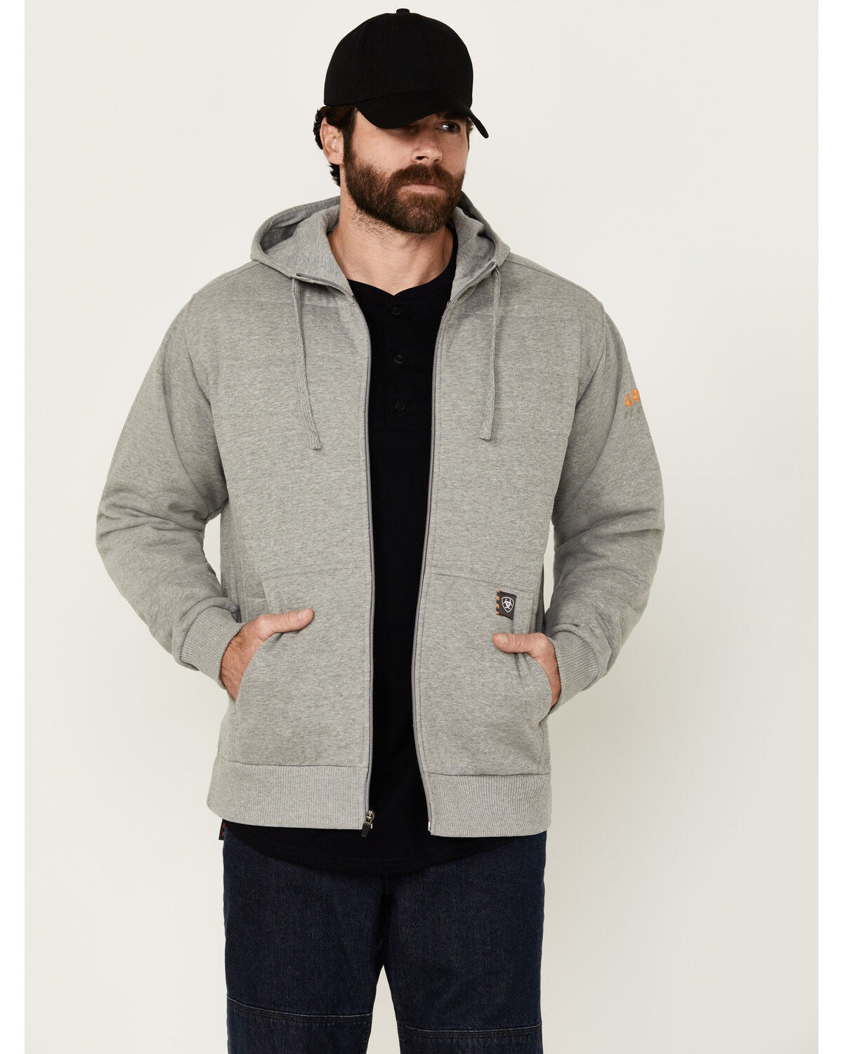 Ariat Men's Rebar All-Weather Insulated Full Zip Hooded Sweatshirt, Grey, hi-res
