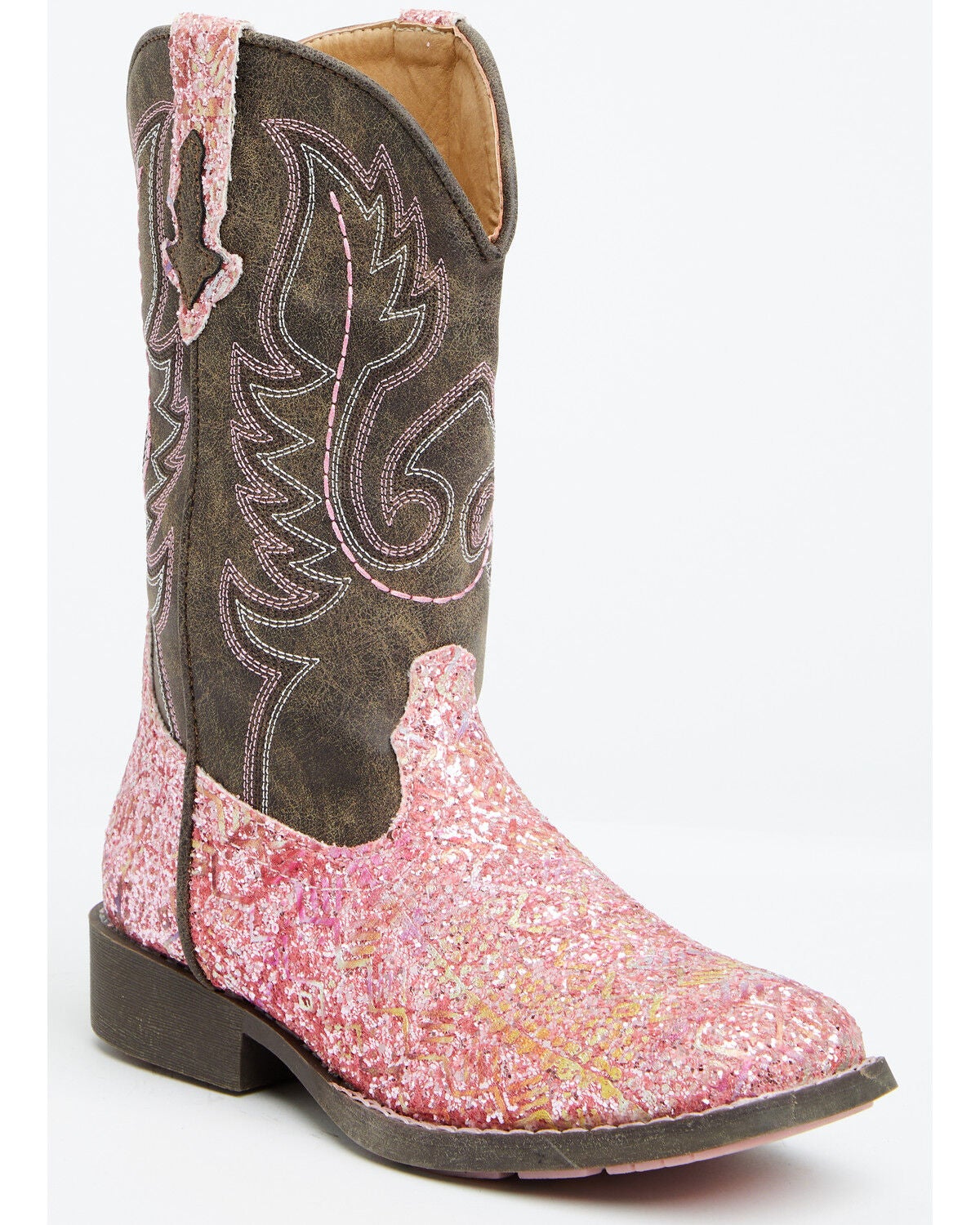 Roper Little Girls' Glitter Southwest Western Boots - Square Toe, Pink, hi-res