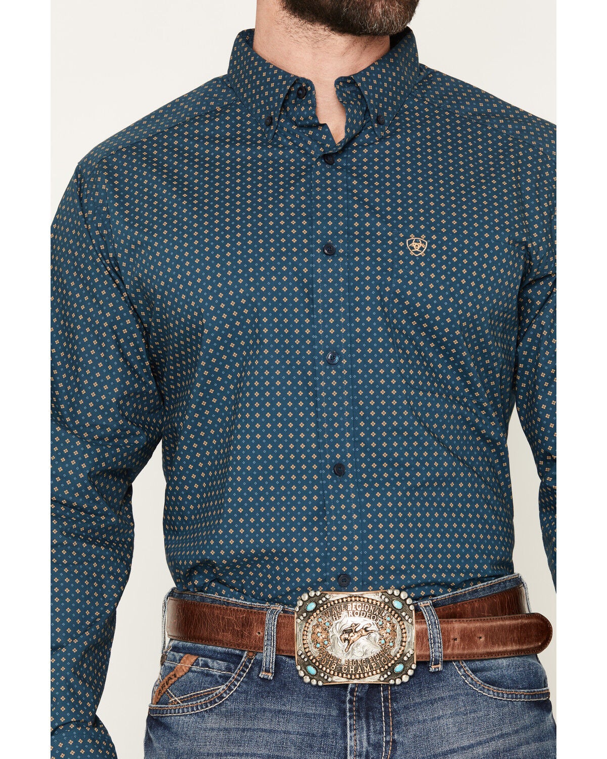 Image #3 - Ariat Men's Lovato Geo Print Long Sleeve Button-Down Western Shirt - Tall, Teal, hi-res