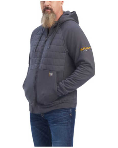 Ariat Men's Rebar Regulator Zip-Front Hooded Fleece Work Jacket, Black, hi-res