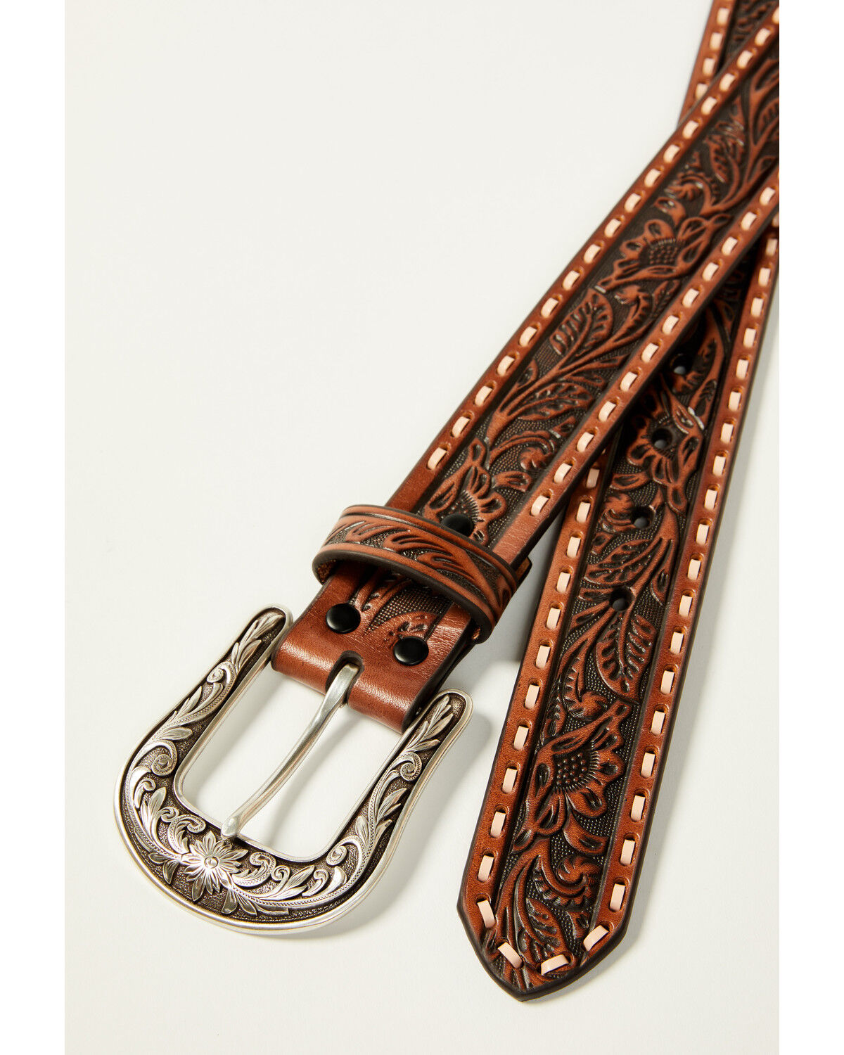 Image #2 - Shyanne Women's Floral Whip Stitch Belt, Brown, hi-res