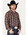Wrangler Men's Checotah Southwestern Stripe Long Sleeve Snap Western Shirt , Brown, hi-res