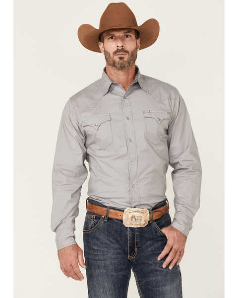 Tin Haul Men's Solid Poplin Gray Long Sleeve Western Shirt , Grey, hi-res