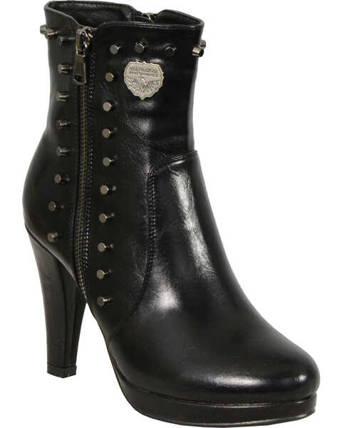 Image #1 - Milwaukee Leather Women's Spiked Side Zipper High Heel Boots - Round Toe, Black, hi-res