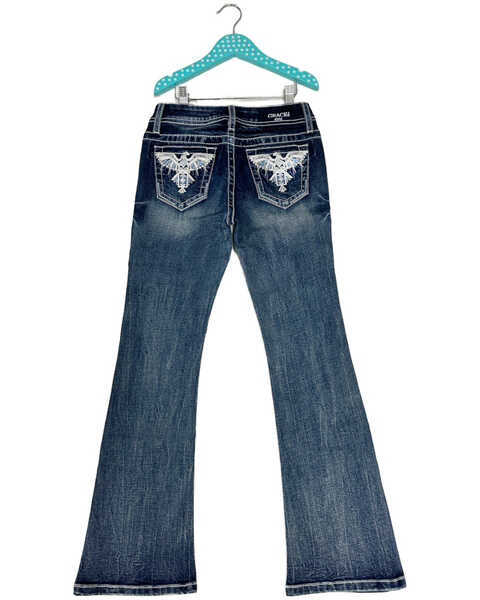 Image #1 - Grace in LA Girls' Medium Wash Thunderbird Pocket Bootcut Stretch Denim Jeans , Medium Wash, hi-res