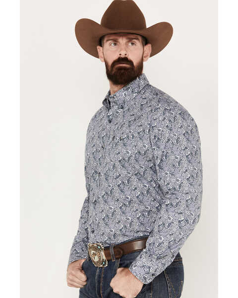 Image #2 - George Strait by Wrangler Men's Paisley Print Long Sleeve Button Down Western Shirt, Purple, hi-res