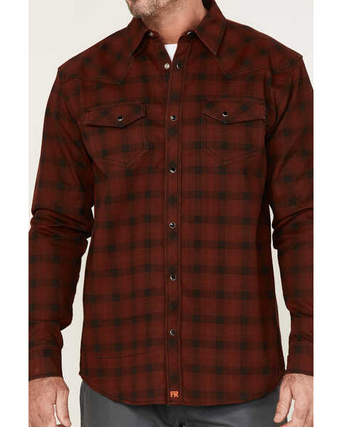 Image #3 - Cody James Men's FR Plaid Print Long Sleeve Snap Work Shirt , Dark Red, hi-res