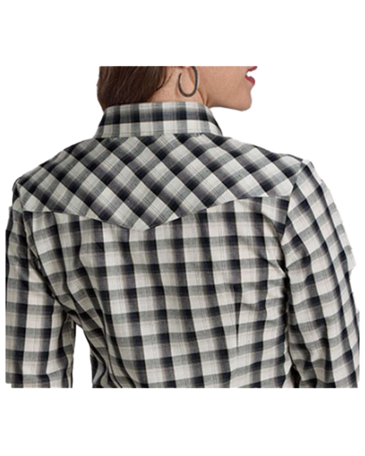 Image #2 - Roper Women's Plaid Print Long Sleeve Snap Western Shirt, Black, hi-res