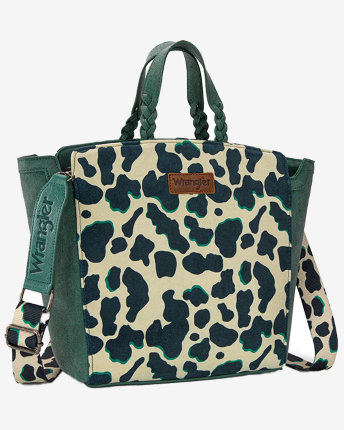 Wrangler Women's Cow Print Concealed Carry Crossbody Tote, Turquoise, hi-res