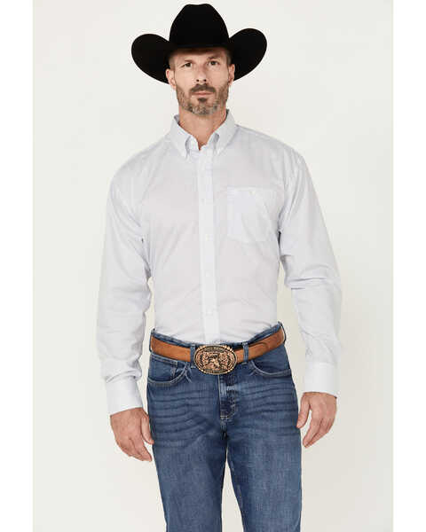 Image #1 - Wrangler Men's Classics Geo Print Long Sleeve Button-Down Western Shirt - Tall , White, hi-res