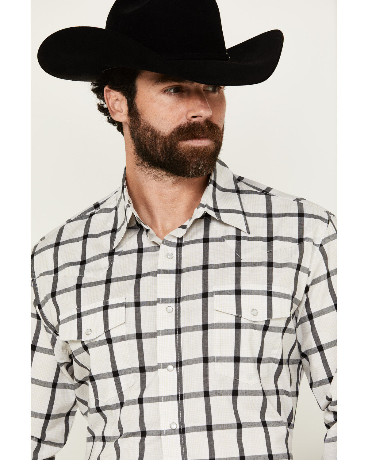 Image #2 - Wrangler Men's Plaid Print Long Sleeve pearl Snap Stretch Western Shirt, White, hi-res