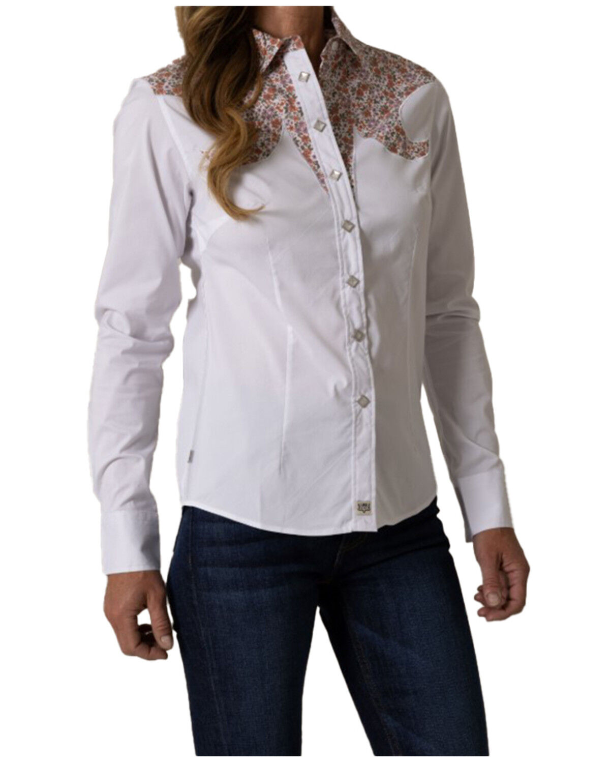 Image #1 - Kimes Ranch Women's Alice Floral Yoke Long Sleeve Pearl Snap Western Shirt, White, hi-res