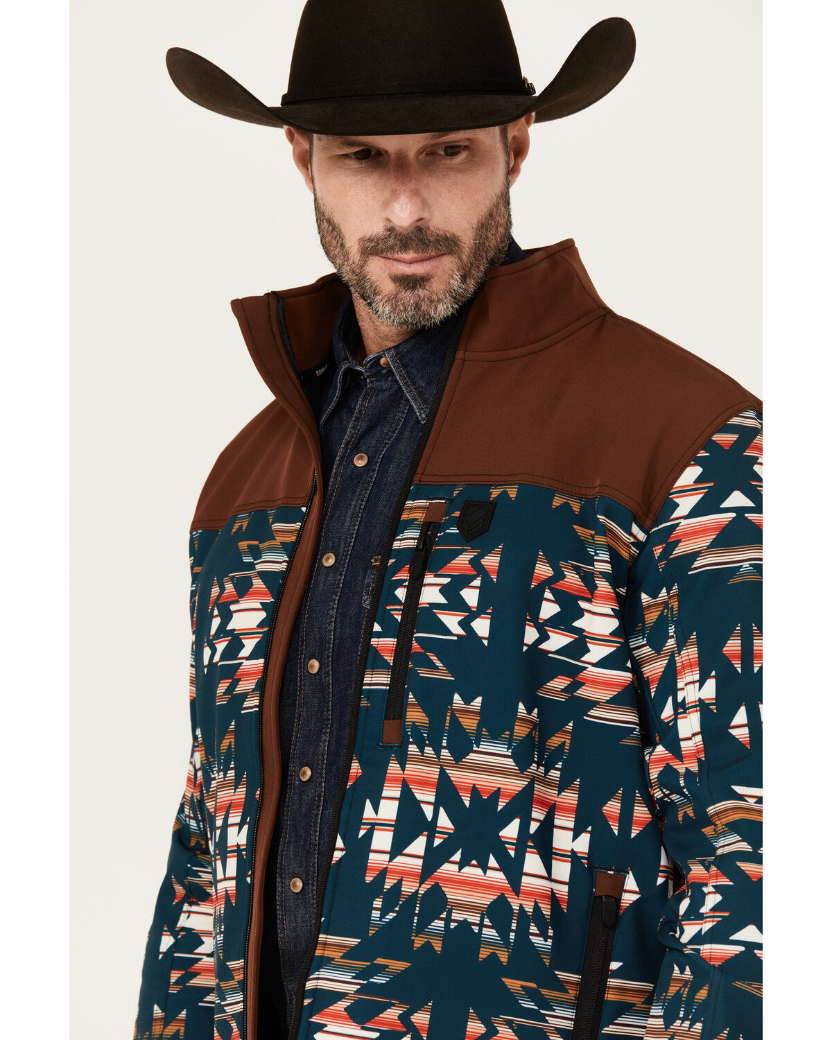 Image #2 - RANK 45® Men's Southwestern Print Color Block Jacket, Dark Teal, hi-res