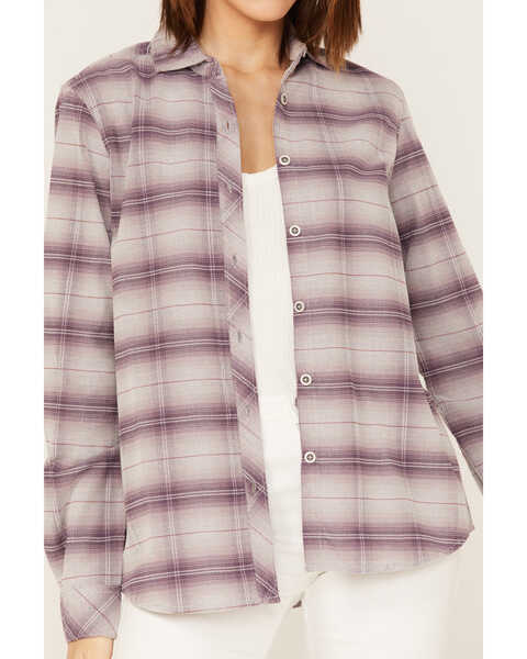 Image #3 - North River Women's Plaid Print Long Sleeve Button Down Boyfriend Shirt, Violet, hi-res