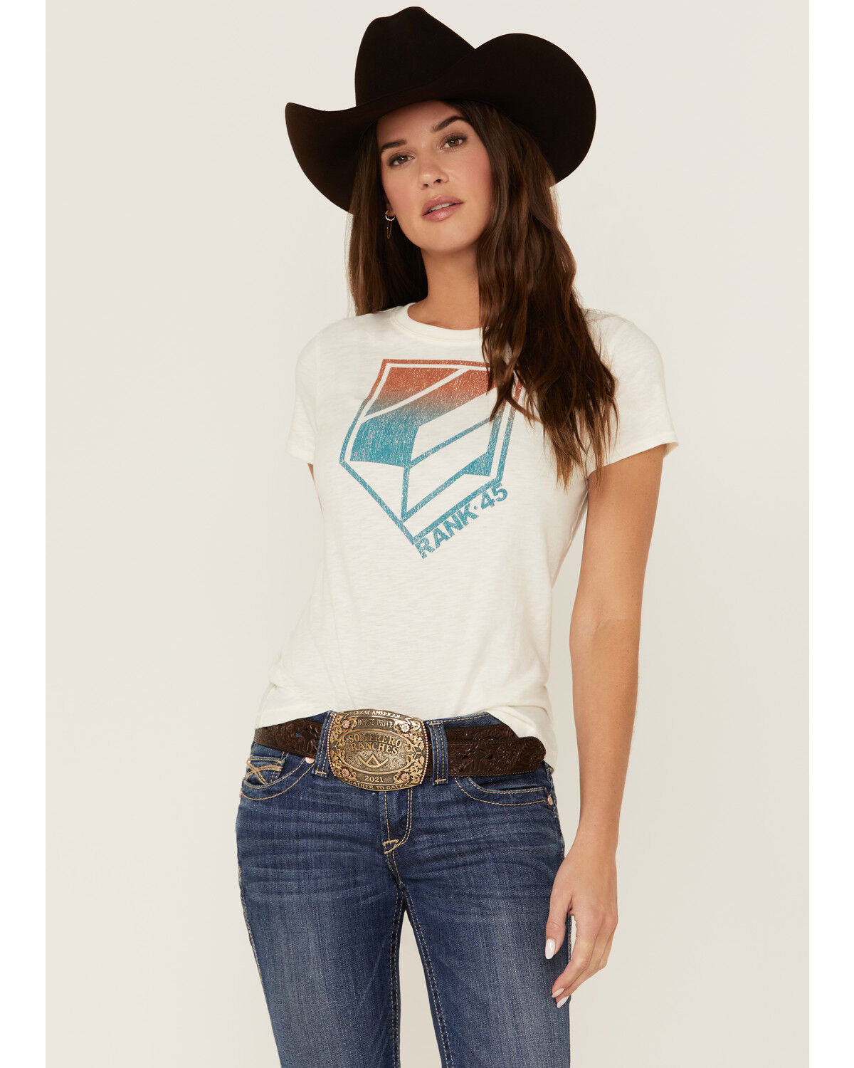 Image #1 - RANK 45® Women's Logo White Graphic Tee, Ivory, hi-res