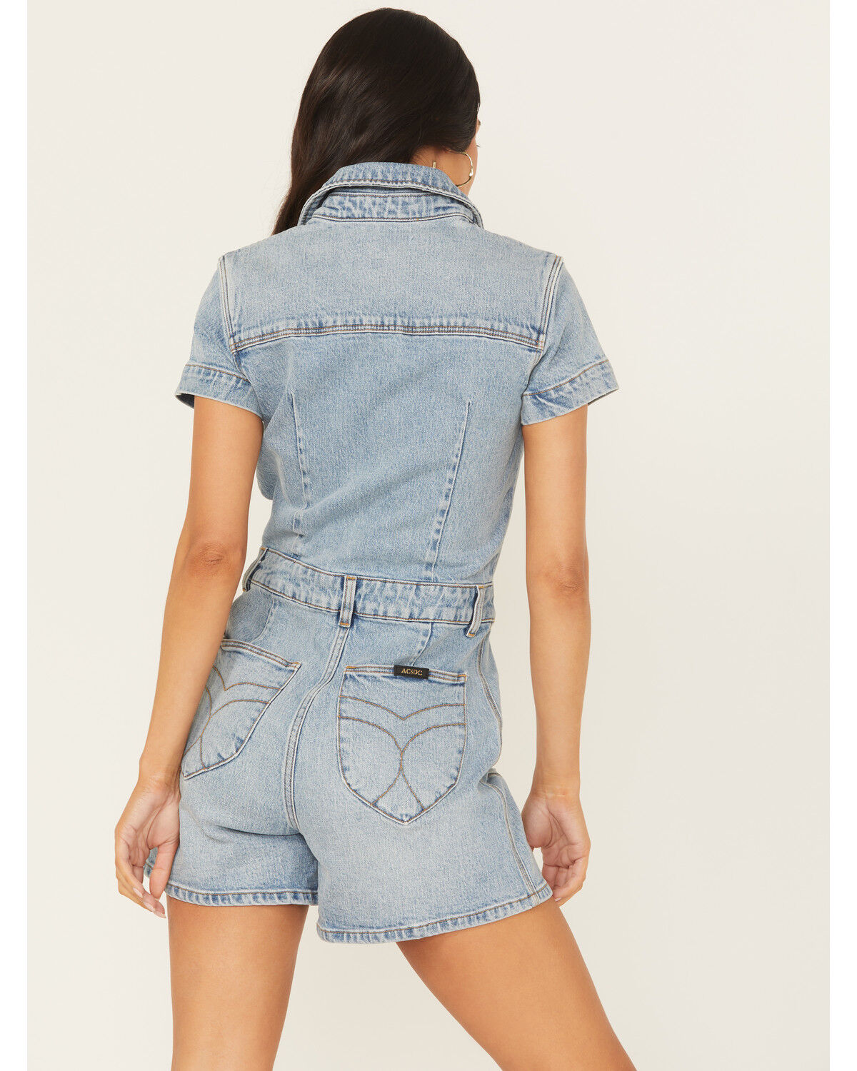 Image #4 - Rolla's X AC/DC Women's Light Wash Lightening Short Sleeve Button-Down Denim Romper, Light Wash, hi-res