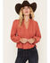 Image #1 - Wild Moss Women's Western Embroidered Long Sleeve Peasant Top, Rust Copper, hi-res