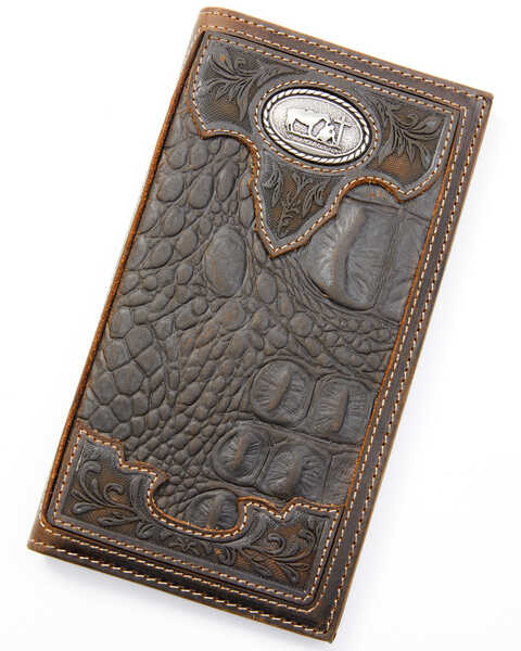Image #1 - Cody James Men's Bi-Fold Crocodile Print Embossed Rodeo Wallet, Chocolate, hi-res