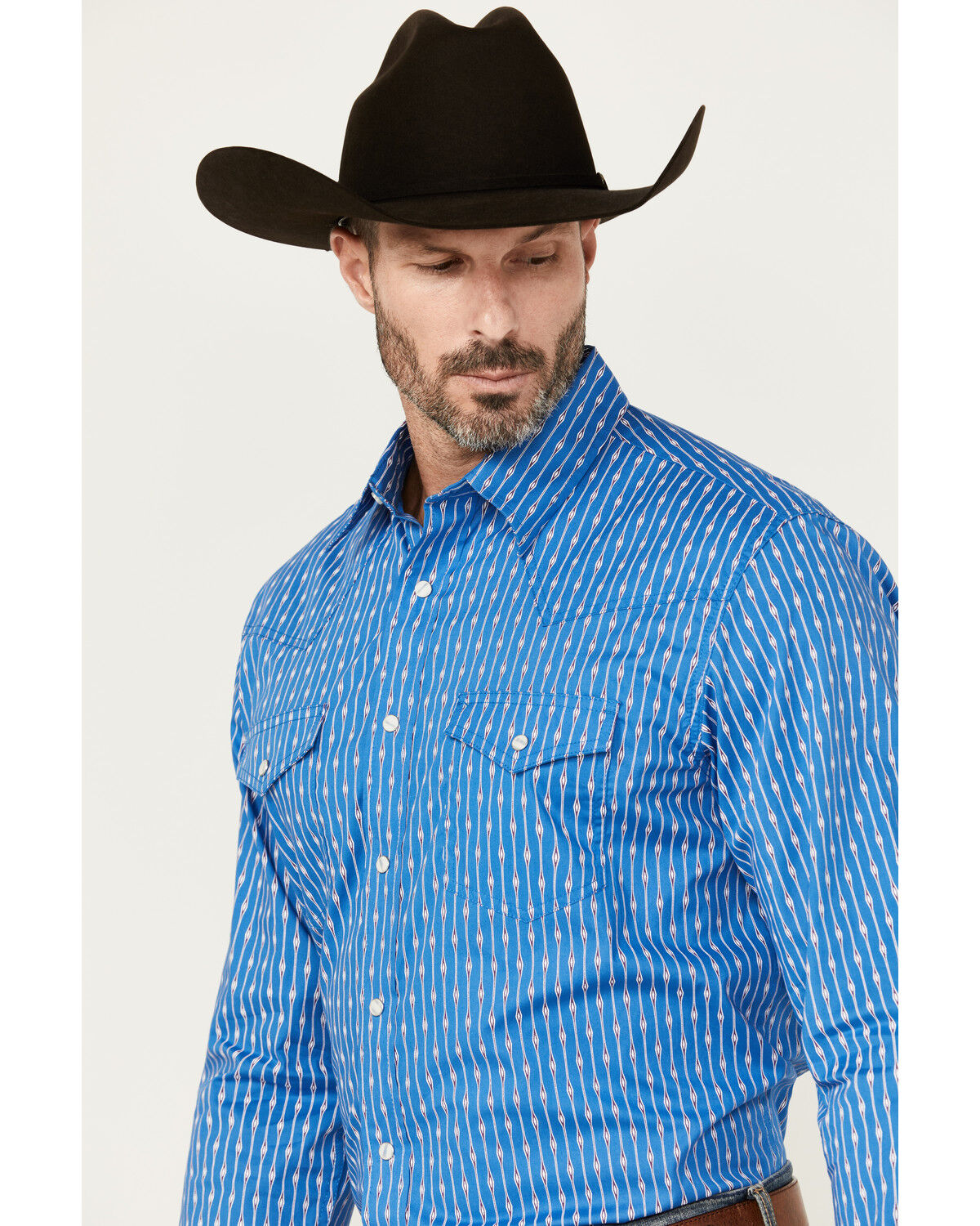 Image #2 - Wrangler 20X Men's Geo Print Long Sleeve Snap Stretch Western Shirt, Blue, hi-res