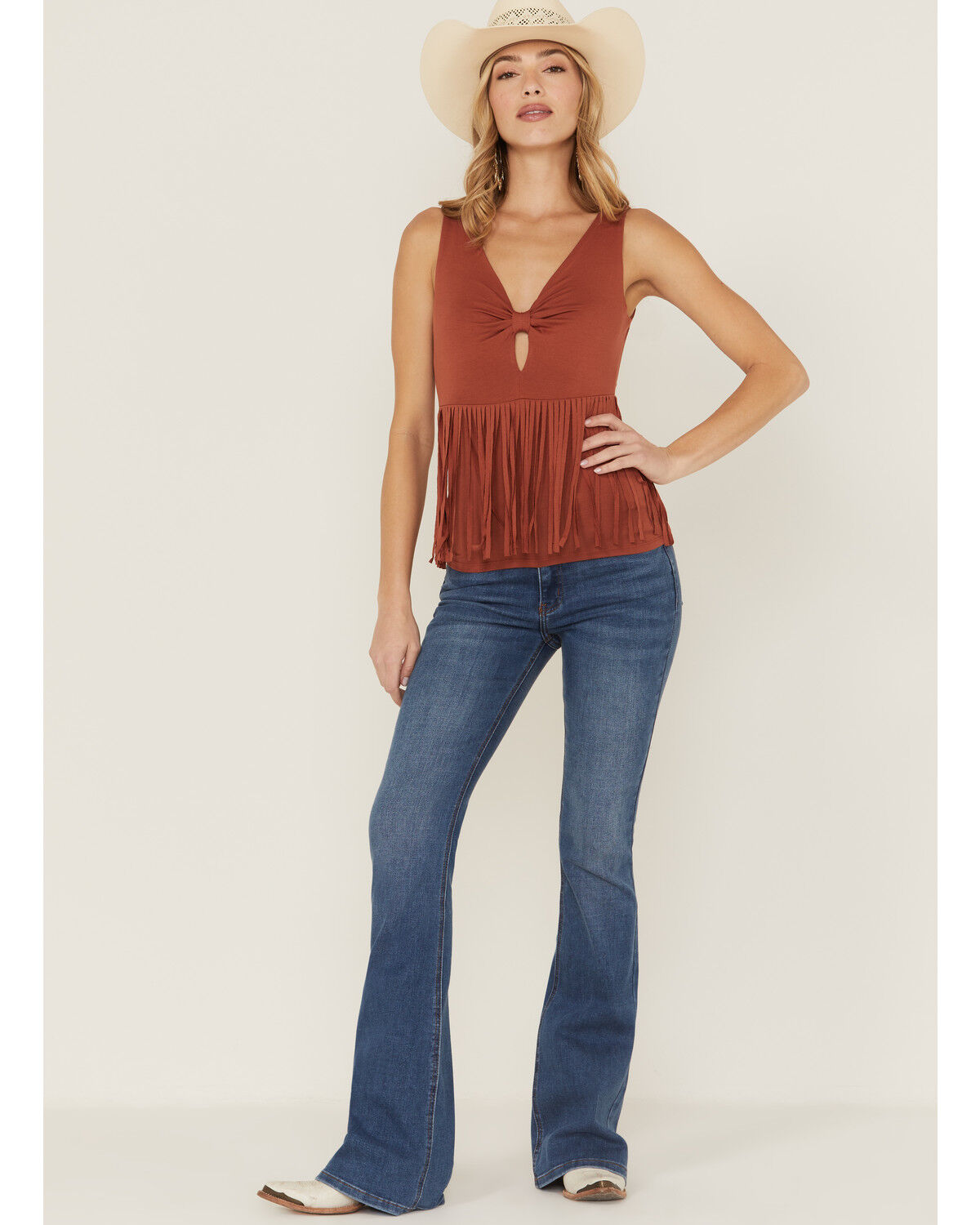 Image #2 - Idyllwind Women's Bluebell Twist & Fringe Top, Pecan, hi-res