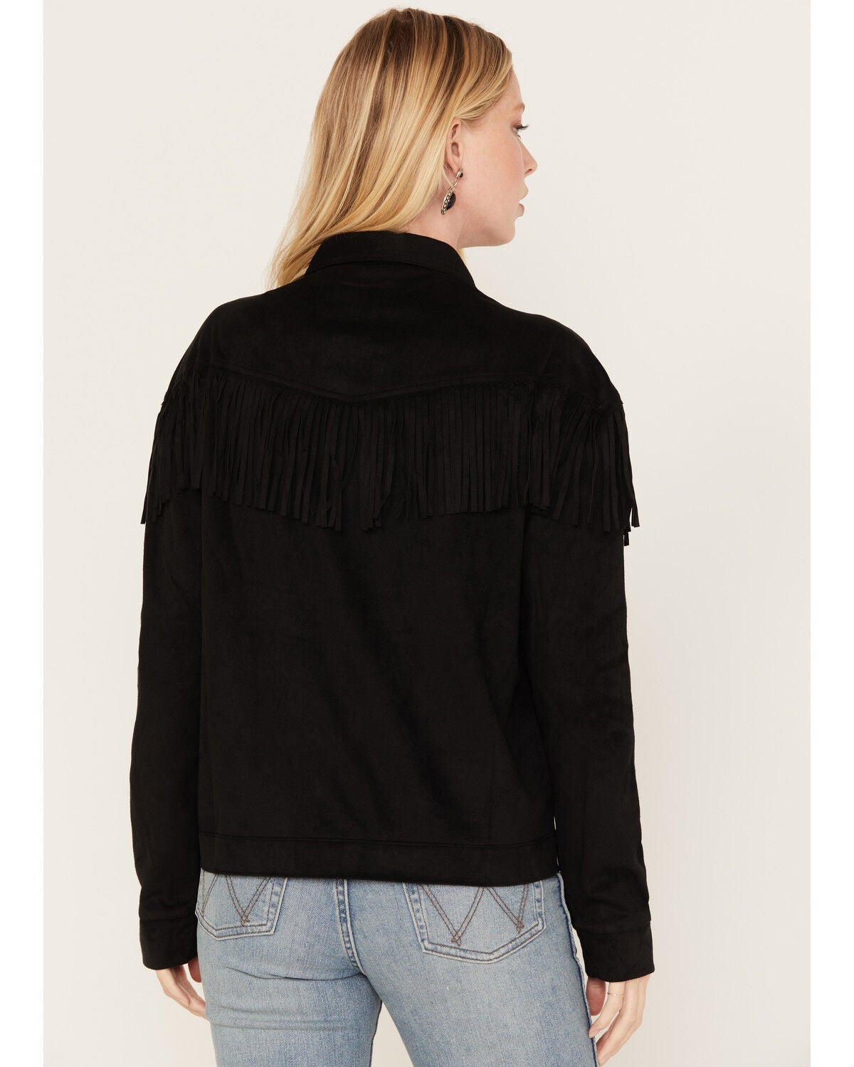 Image #4 - Cruel Girl Women's Faux Suede Fringe Shacket, Black, hi-res