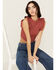 Image #1 - Shyanne Women's Ruffle Sleeve Ribbed Cropped Top , Rust Copper, hi-res