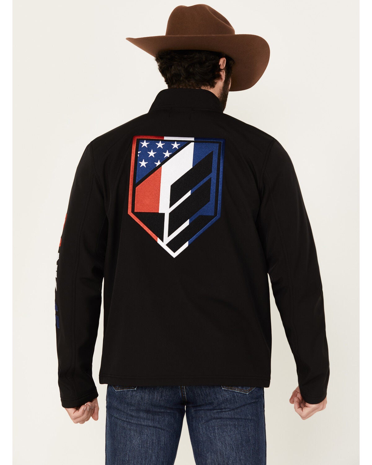 RANK 45&reg; Men's American Flag Logo Softshell Jacket, Black, hi-res