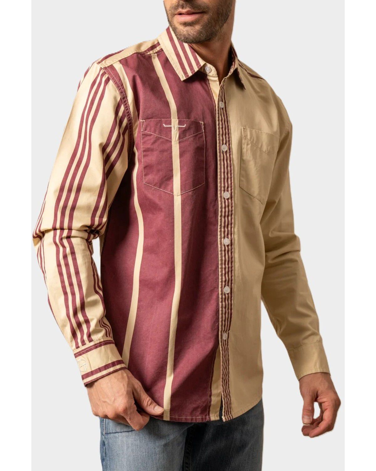 Zach Top X Kimes Ranch Men's Berry Striped Long Sleeve Button-Down Western Shirt, Natural, hi-res