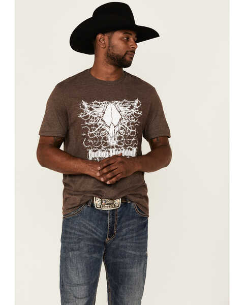 Image #1 - Cowboy Hardware Men's Barbed Skull Graphic T-Shirt , Brown, hi-res