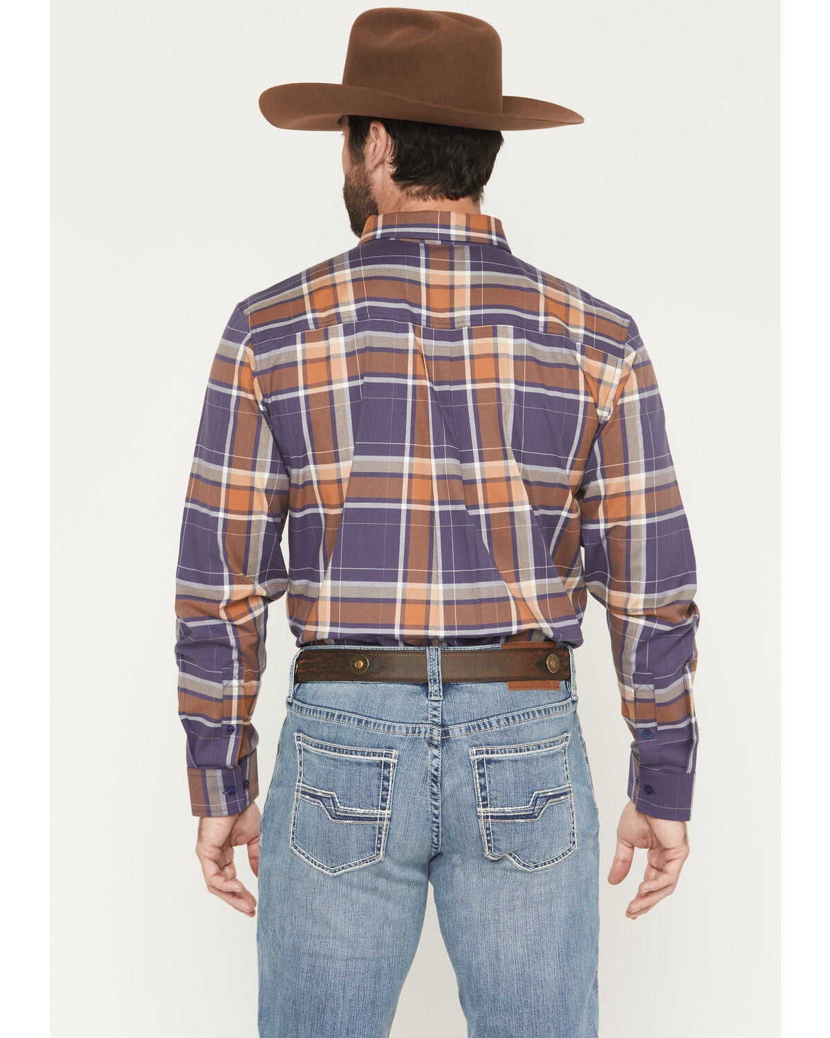 Image #4 - Cody James Men's Smokey Trail Plaid Print Long Sleeve Button-Down Stretch Western Shirt, Dark Blue, hi-res