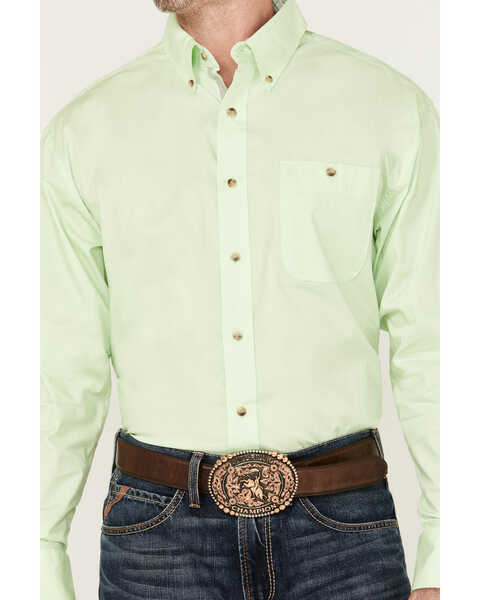 Image #3 - George Strait by Wrangler Men's Solid Long Sleeve Button-Down Stretch Western Shirt - Tall , Light Green, hi-res