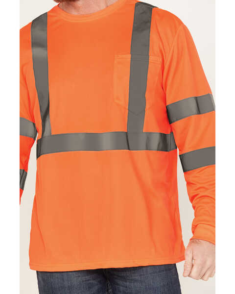 Image #3 - Hawx Men's Solid Enhanced Hi-Vis Long Sleeve Pocket Work T-Shirt - Big , Orange, hi-res