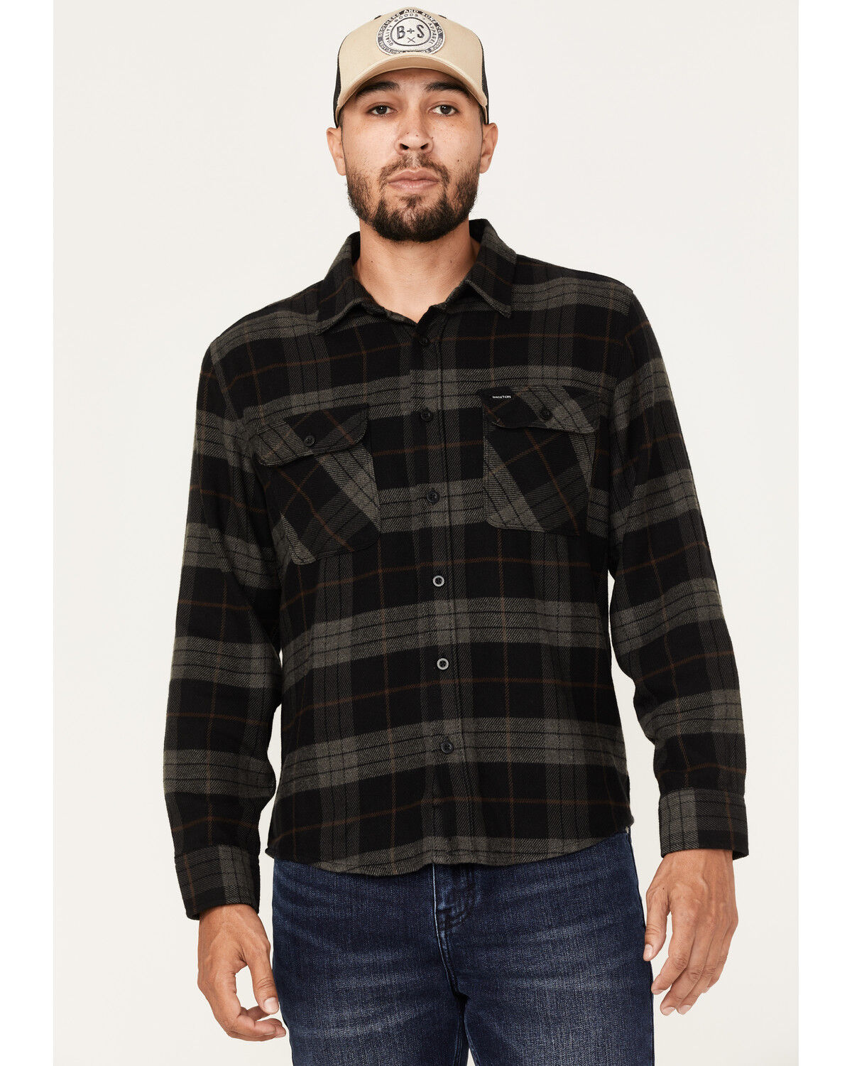 Image #1 - Brixton Men's Bowery Plaid Print Long Sleeve Button-Down Flannel Shirt, Black, hi-res