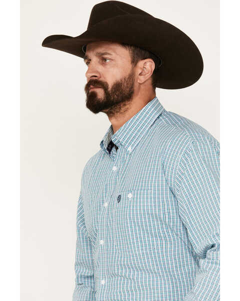 Image #2 - George Strait by Wrangler Men's Plaid Print Long Sleeve Button-Down Western Shirt, Aqua, hi-res