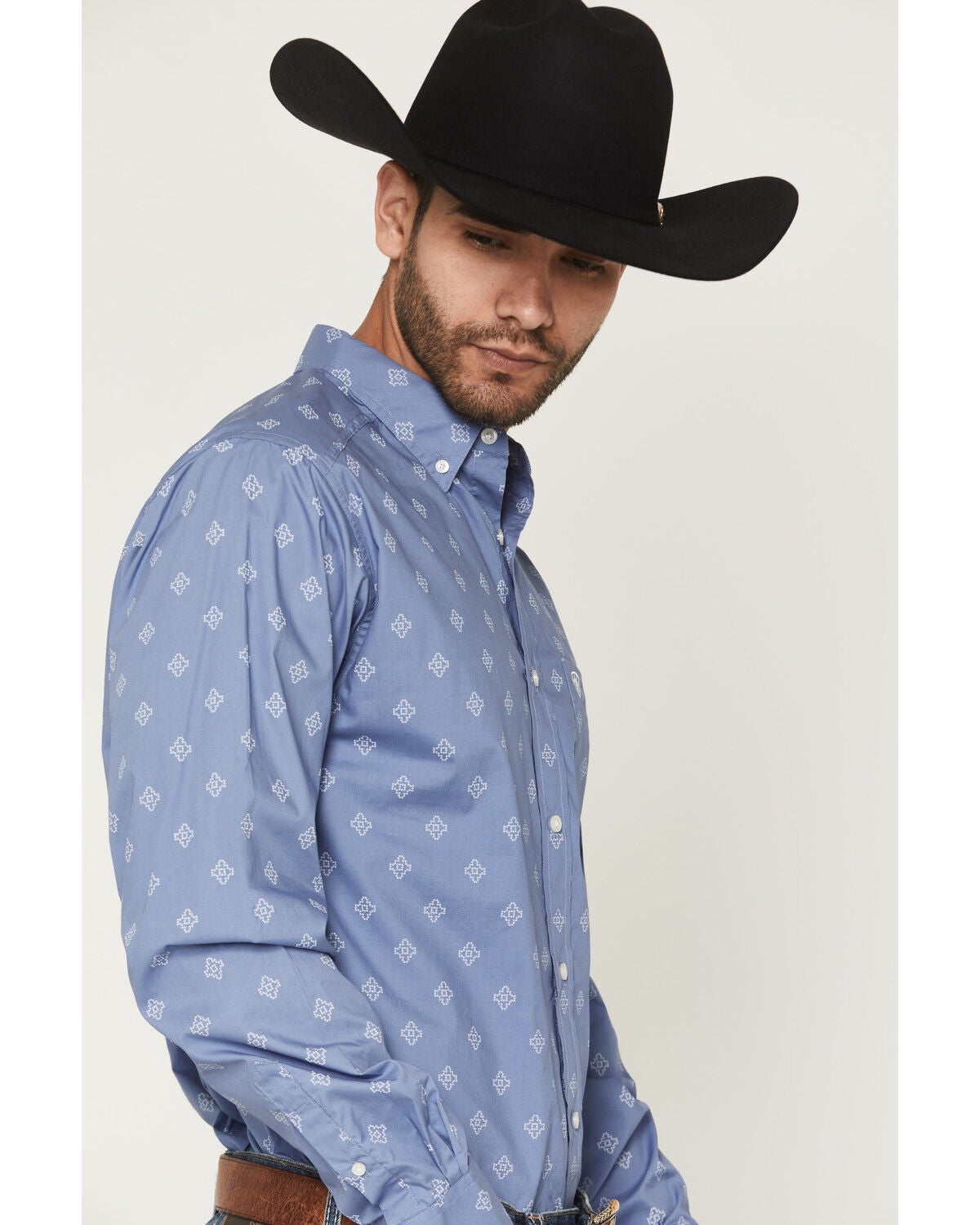 Image #2 - Ariat Men's Byrd Geo Print Fitted Long Sleeve Button-Down Western Shirt, Blue, hi-res